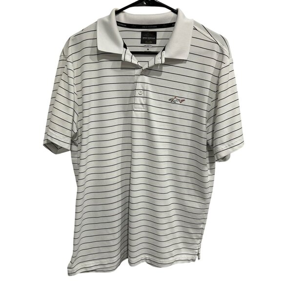 Greg Norman For Tasso Elba Mens Striped Polo Shirt Size M White Black - Picture 1 of 8